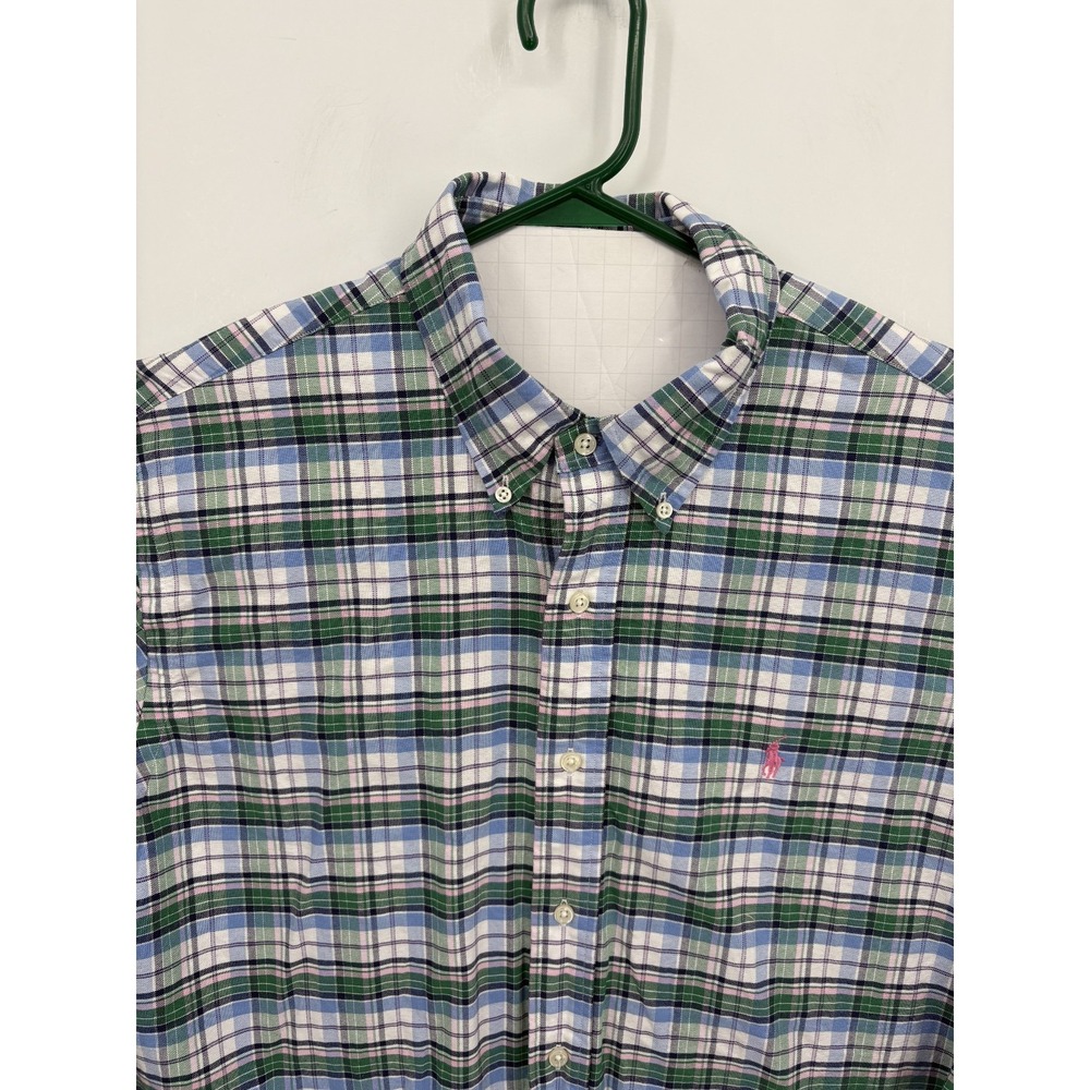 Ralph Lauren VTG Men's Custom Fit Blue Pink Plaid L/S Button Down Shirt, XL - Picture 3 of 8